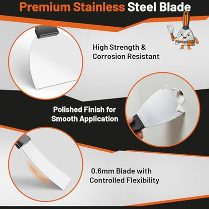 Fishark Putty Knife Set, 4 Pcs Stainless Steel Spackle Knives in 2”, 3”, 4”, 6”, Multi-Purpose Tools for Drywall Repair, Paint Scraping, Taping, Wallpaper Removal, Putty, Plaster & Adhesive - color: 2" 3" 4" 6"