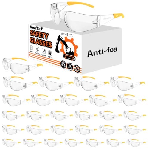 Salfboy Anti Fog Wraparound Safety Glasses Bulk, ANSI Z87.1 Certified for Construction, Yard Work, Laboratories - style: Yellow Leg