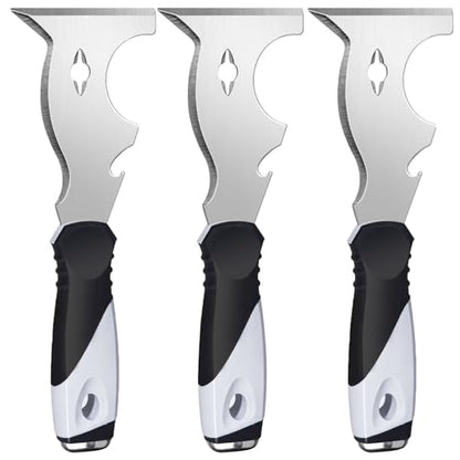 Mister Rui Paint Scraper, 3 Pack Multi Use Paint Tools Putty Knife 10 in 1, Paint Scraper Tools for Painting, Metal Scraper with Hammer End, Taping Knife, Spackle Tool