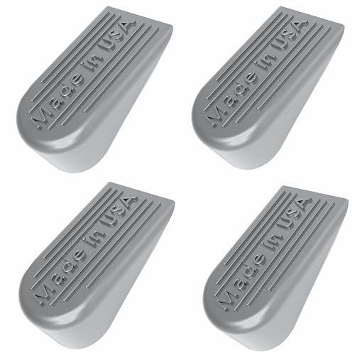 Rubber Door Stoppers for Bottom of Door Made in USA - Door Stop Wedge for Carpet, Tile, Concrete Floor, Heavy Duty for Commercial & Home - 2.1 x 1.3 x 4.3 Inches - Gray, 4 Pack - color: Gray