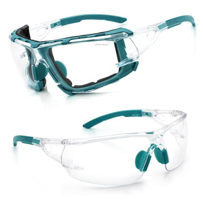 UKNOW Safety Glasses - Anti Fog Wraparound Lenses - Removable Foam Gasket - ANSI Z87.1 Protective Eyewear - Impact Resistant - color: Teal