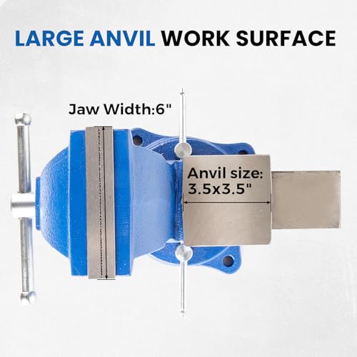 Forward General Purpose Bench Vise 6 Inch Ductile Iron Home Vice with Swivel Base and Anvil, 6" Jaw Width, 5" Max Opening - size: 6 Inch