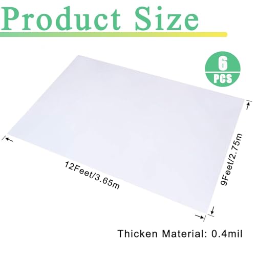 6 Pack Drop Cloth Plastic Sheeting, 9 x 12 FT Heavy Duty Painters Tarp, Waterproof Dustproof Furniture and Floor Protection Cover, Tear-Resistant Plastic for Painting and Renovation