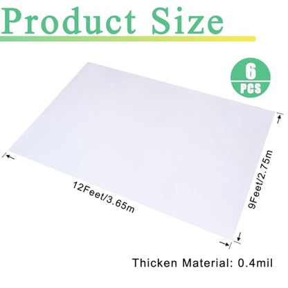 6 Pack Drop Cloth Plastic Sheeting, 9 x 12 FT Heavy Duty Painters Tarp, Waterproof Dustproof Furniture and Floor Protection Cover, Tear-Resistant Plastic for Painting and Renovation