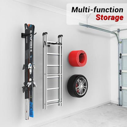 Ultrawall Garage Storage Hooks, Heavy Duty Steel Tool Organizer, 12.4 Inch Wall Mount Hangers Racks for Car Tires, Ladders, Chairs, Ropes and Garden Tools, 2 Pack