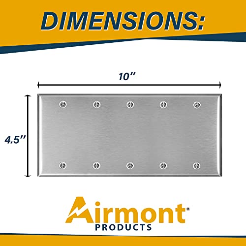 Stainless Steel Blank Wall Plate, 5 Gang Standard Size 4.50'' x 10'' Corrosion and Heat Resistant, Unbreakable Metal, Silver, Cover Unused Electrical Sockets or Switch Holes - size: 5 Gang