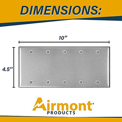 Stainless Steel Blank Wall Plate, 5 Gang Standard Size 4.50'' x 10'' Corrosion and Heat Resistant, Unbreakable Metal, Silver, Cover Unused Electrical Sockets or Switch Holes - size: 5 Gang
