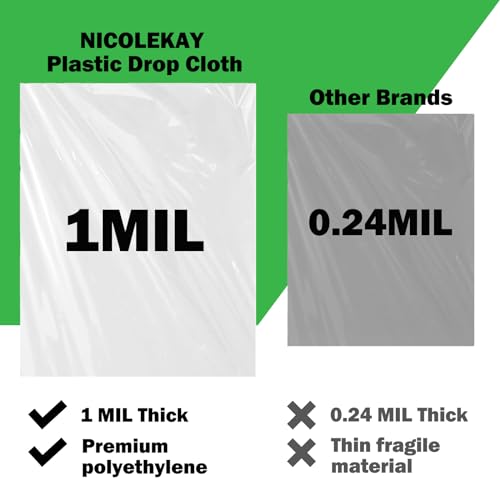 Painters Plastic Drop Cloth，1mil 9x12ft Tarp Waterproof Dustproof，Painting for Couch Cover and Furniture Cover, dust Cover 1 Package - color: Green, size: 1PCS