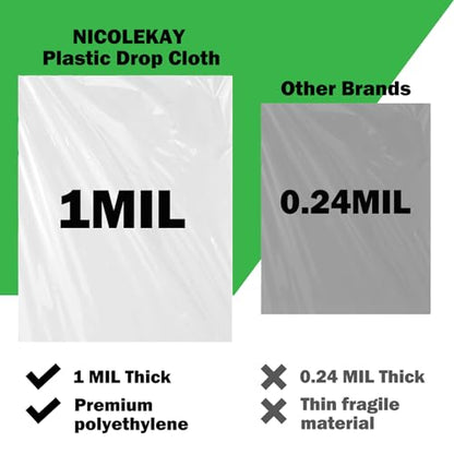 Painters Plastic Drop Cloth，1mil 9x12ft Tarp Waterproof Dustproof，Painting for Couch Cover and Furniture Cover, dust Cover 1 Package - color: Green, size: 1PCS