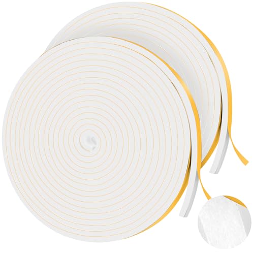66Ft Foam Tapes Self Adhesive Foam Seal Strips 1/2In x 1/8In x 33.1Ft Each Roll Weatherstrips High Resilience Weather Stripping Door Seals for Door Soundproofing, Window Insulation (2R, White) - color: White, size: 1/2"W x 1/8"T x 66'L