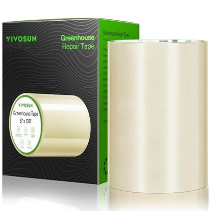 VIVOSUN Greenhouse Repair Tape, 6.3 mil 6" x108' Weatherproof Clear Poly Patch Tape, Heavy Duty Greenhouse Sheeting Coverings Film Tape for Plastic Sheeting and Tents - size: 6”x108’