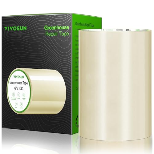VIVOSUN Greenhouse Repair Tape, 6.3 mil 6" x108' Weatherproof Clear Poly Patch Tape, Heavy Duty Greenhouse Sheeting Coverings Film Tape for Plastic Sheeting and Tents - size: 6”x108’