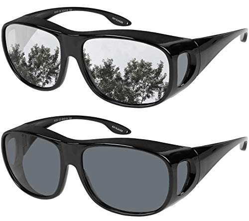 Fit Over Wrap Sunglasses Polarized Lens Wear Over Eyeglasses 100% UV Protection for Men and Women - color: Silver Mirror Lens and Smoke Lens