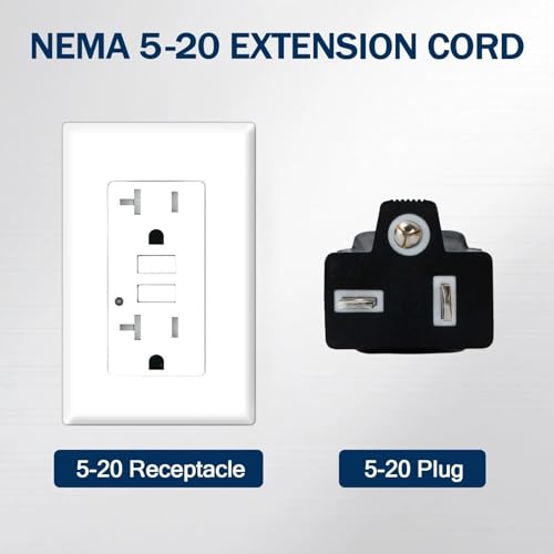 EP 50 Ft 10 Gauge Outdoor Extension Cord with T-Blade Plug, Heavy Duty NEMA 5-20 P/R Power Cord, 20A 250V 10/3 STW Cable for Lawn, Garden, Appliance, Yellow - size: 50ft