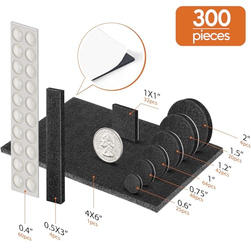 Furniture Pads 300 Pieces Felt Furniture Pads Premium Huge Pack, BAIPOK Self Adhesive Anti Scratch Floor Protectors for Desk Chair Legs and 60 Rubber Bumpers for Hardwood Tile Floor - size: Black