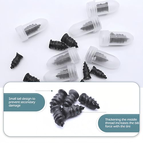 60 PCS Tire Repair Rubber Nail, Vacuum Tire Repair Kits Spiral Rubber Screws, Fast Self-Service Tool for Car, Truck, Motorcycle, Tractor Tire Puncture Repair (Black) - size: 60pcs