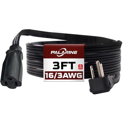Black Flat Plug Extension Cord 3 ft, 16/3 SPT-3 Indoor Extension Cord 13A 3 Prong Power Cord for Kitchens, Behind Furniture, Office, UL Listed - color: Black, size: 3 FT