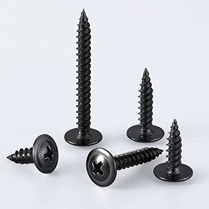 Wensilon(95 pcs)#8 Black Truss Head Wood Screws Quick Metal Self Tapping Zinc Oxide with Drywall Plastic Anchors Assortment Kit - size: Black Phillips Truss Head Wood Screws