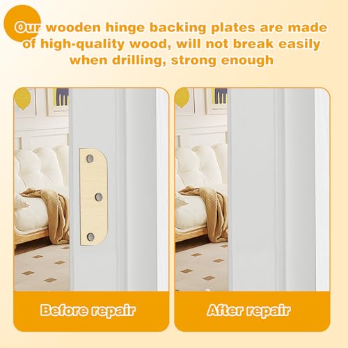 MorningRo 24 Set 3. 5 Inch Hinge Repair Wooden Plate Door Hole Spacers Cover Plate Hinge Filler Wood Repair Kit Door Shim Bulk Kitchen Cabinet Hinges Cabinet Blank with 56 Double Sided Tape(Log)
