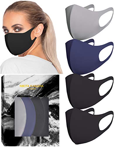 KARIZMA Styling Essentials Cloth Face Mask. 4 Buttery Soft Masks Washable Fabric. (Twilight) Navy, Grey and 2x Black Face Mask Reusable. Fabric Face Mask 4 Pieces - color: Twilight