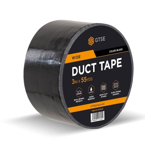 GTSE Wide Duct Tape, Black, 3 Inches x 55 Yards (164 ft), Heavy Duty, Waterproof Repair Tape for Indoor or Outdoor Use, 1 Roll - color: Black, size: 3" x 55 yards