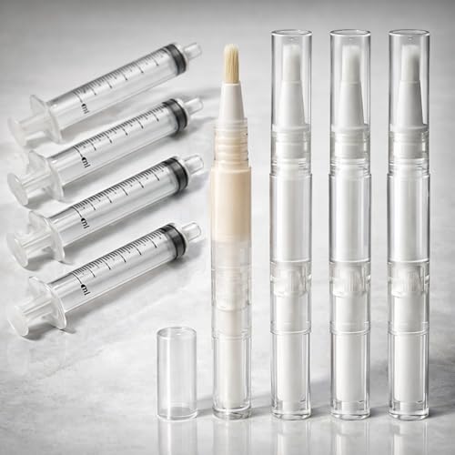 Refillable Touch Up Paint Pen Set, 4 Pcs Fillable Paint Pens with 4 Syringes, Precision Wall Paint Touch Up Brush for Walls, Wood Floors, Cabinets, Doors and Windows