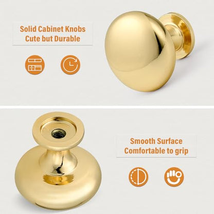 Probrico (5 Pack Gold Cabinet Knobs Round Drawer Handles 1-3/16 inch(29.5mm) Diameter Single Hole Cabinet Pulls Kitchen Cabinet Hardware - color: Gold