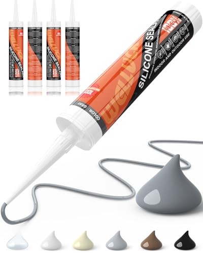 WELLUCK Gray Silicone Caulk, 100% Waterproof Silicone Sealant Adhesive Caulking,for RV, Kitchen,Bathroom, Window, Door, Glass,10.2FL.OZ/300ML（4 Pack） - color: Gray, size: 4 Pack