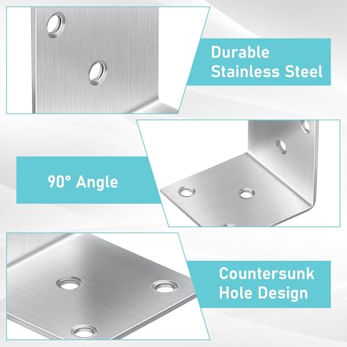 20 Pcs Metal Corner Braces, 2 Inch 90° L Brackets with Screws, Stainless Steel Angle Bracket, L Shape Bracket, Heavy Duty Corner Brace for Wood Furniture Bookshelf Bed Chair(Sliver)
