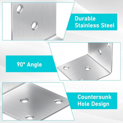 20 Pcs Metal Corner Braces, 2 Inch 90° L Brackets with Screws, Stainless Steel Angle Bracket, L Shape Bracket, Heavy Duty Corner Brace for Wood Furniture Bookshelf Bed Chair(Sliver)