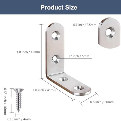 10 Pcs L Bracket Corner Braces 2 Inch Heavy Duty Stainless Steel Corner Brackets for Wood Shelves, 90 Degree Right Angle Joint Support Brackets with Screws - size: 10PCS-Silver 45*45mm/ 1.8in