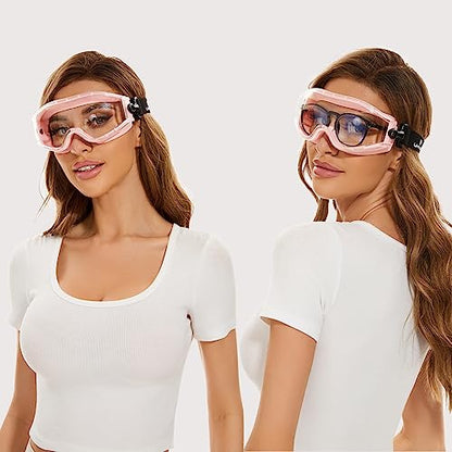 UKNOW Safety Goggles Over Glasses - Anti-Fog Clear Lens - ANSI Z87.1 Certified Eye Protection for Lab Work, Industrial Use - color: Pink