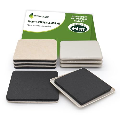 Furniture Sliders for Hardwood Floors, Square Furniture Sliders for Carpet, 8 PCS 5 inch Combo Pack, Sliders for Moving Furniture - color: Beige+black, size: 8PCS 5" Beige