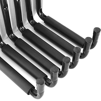 Ihomepark Heavy Duty Garage Storage Utility Hooks with 9''Jumbo Arm, Wall Mount Garage Hanger & Organizer for Ladder Tool Chair Hose(6 Pack - Black)