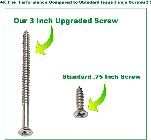 Satin Silver Nickel Finish Wood Screws 9 X 3 Inch – Extra Long Steel Door Hinge Screws - Door Security Screws - 24 Pack