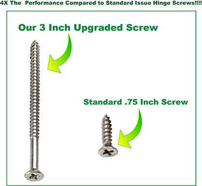 Satin Silver Nickel Finish Wood Screws 9 X 3 Inch – Extra Long Steel Door Hinge Screws - Door Security Screws - 24 Pack