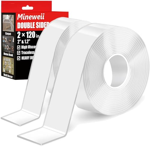 Double Sided Heavy Duty Extra Strong Adhesive Removable Tape - 1.2 & 2 Inch x 20 feet - Nano Tape for Poster Carpet Picture Hanging Strip Rug Wall Outdoor - Multipurpose Clear Mounting Tape - size: 1.2" & 2"