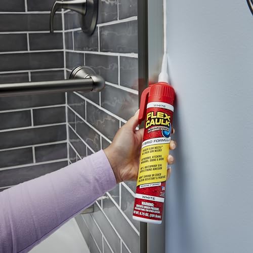 Flex Caulk, Waterproof & Weatherproof Hybrid Polymer Sealant, Strong, Paintable, Indoor, Outdoor, Bath, Shower, Sink, Window, Baseboards, Door, RV, Roof, Wood, Auto & Marine, White, 9 oz, 2-Pack - style: Hybrid, White, 9 oz, 2-Pack