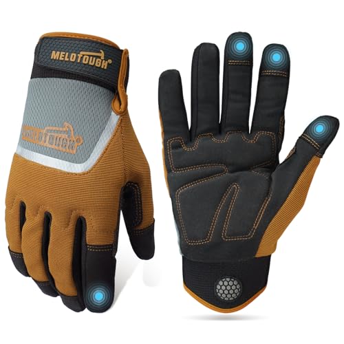 MELOTOUGH Work Gloves for Men Women,Mens Mechanic Work Gloves for Garden,Yard,Warehouse,Touch Screen Working Gloves - color: Hi-vis Khaki, size: XL (Pack of 1)