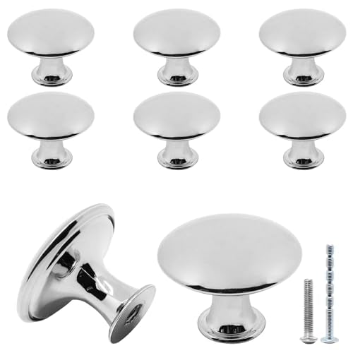 8 Pcs Polished Chrome Cabinet Knobs, Round Dresser Knob Kitchen Drawer Knobs, Single Hole Cupboard Door Knob Dresser Drawer Pulls Handles (Polished Chrome) - color: Polished Chrome, size: 8 Pack