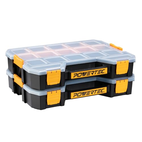 POWERTEC Stackable Tool Box Organizer with Removable Dividers - 17 Compartments, Interlocking, Portable Design, 2-Pack (72118-P2) - color: Stackable Tool Box Medium, size: 2 Packs - Medium 17 Compartments