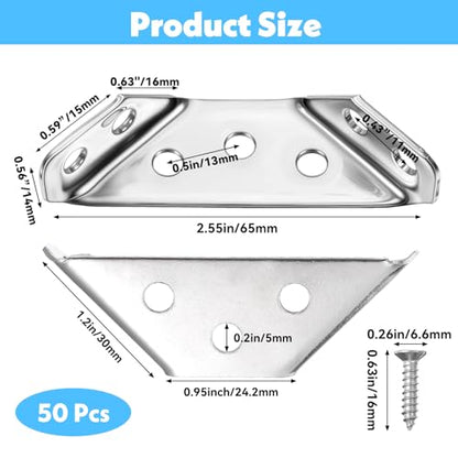 50Pcs Universal Stainless Steel Furniture Corner Connector – Heavy-Duty Silver Angle Brackets with 350 Screws for Shelves, Cabinets, Tables & Chairs