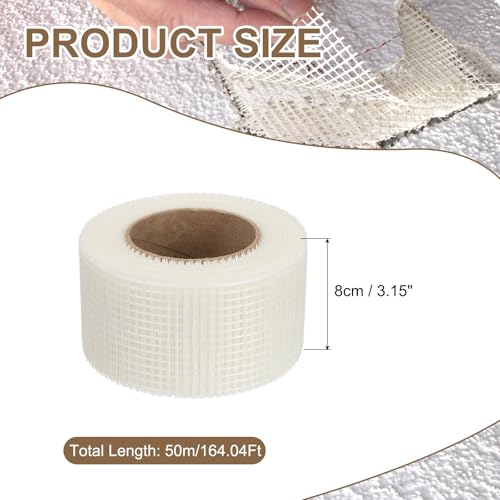 PATIKIL Drywall Repair Mesh Tape, 3 inch x 164 ft Fiberglass Repair Patch Self-Adhesive Dry Wall Joint Tape 6 Mesh Wall Hole Crack and Seam Patch, White - size: 3 inch x 164 Feet