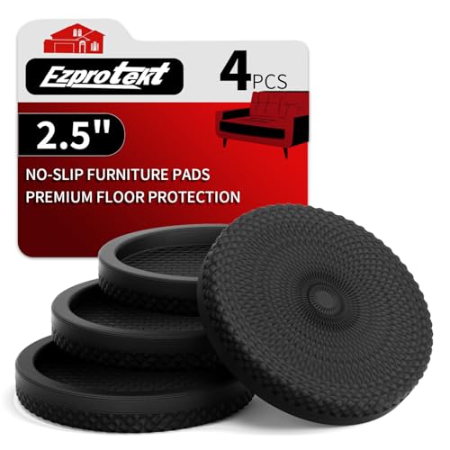 Ezprotekt Non Slip Furniture Pads, 4 Pcs 2.5" Anti Skid Rubber Furniture Caster Cups, Anti-Slip Furniture Coasters for Hardwood Floors, Anti Slide Floor Protectors for Bed Couch Stoppers (Black) - size: 2.5" 4pcs