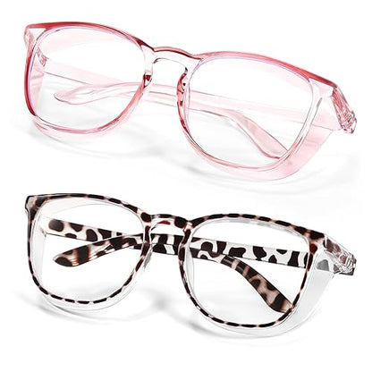 Stylish Safety Glasses Goggles for Women Girls Anti-fog Glasses Protective Eyewear Clear Glasses - color: Pink +Tortoise