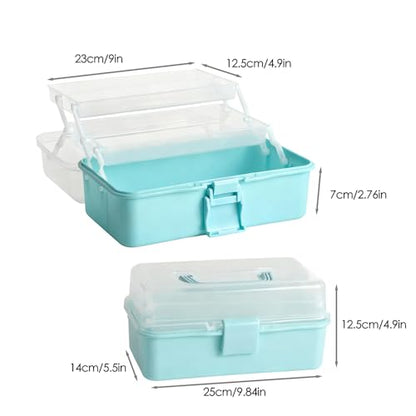 3 Layers Blue Craft Art Box, Plastic Portable Tackle Box, Sewing Organizer for Crafts, Sewing Supplies, Jewelry and Tools - color: Bl