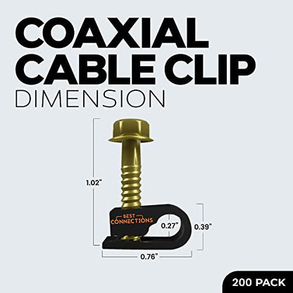 BEST CONNECTIONS Coaxial Cable Clips with Pre-Inserted Screw (200 Pack) – Black Single Cable Mounting Clamps for Coax Cable (RG6, RG59) and Ethernet Cable – Cord Fastener/Strain Relief Clip - style: 200 PACK