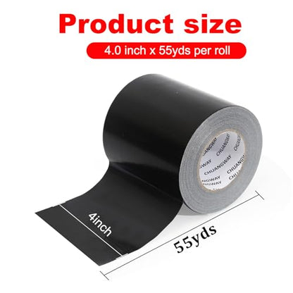 Duct Tape Heavy Duty,4 Inches x 55 Yards,9 Mil Thickness,Strong Industrial Strength,Flexible,No Residue,Waterproof and Tear by Hand,Multi-Use for Indoor & Outdoor Repairs(Black) - size: 4Inch X 55yds