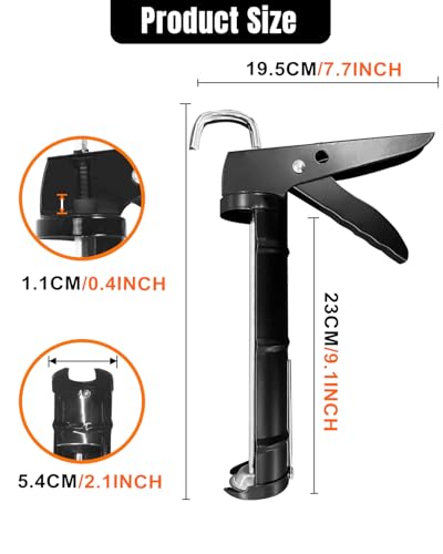 Holothurian Caulking Gun, Caulk Gun No Drip,Sealant Finishing Tool Grout Scraper for Kitchen Bathroom Window Sink Joint, 1/10 Gallon Cartridge, 10:1 Thrust Ratio, Black - color: Black