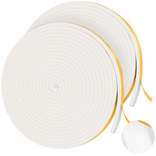 42Ft Foam Tapes Self Adhesive Foam Seal Strips 1/2In x 1/4In x 21Ft Each Roll Weatherstrips High Resilience Weather Stripping Door Seals for Door Soundproofing, Window Insulation (2R, White) - color: White, size: 1/2"W x 1/4"T x 42'L